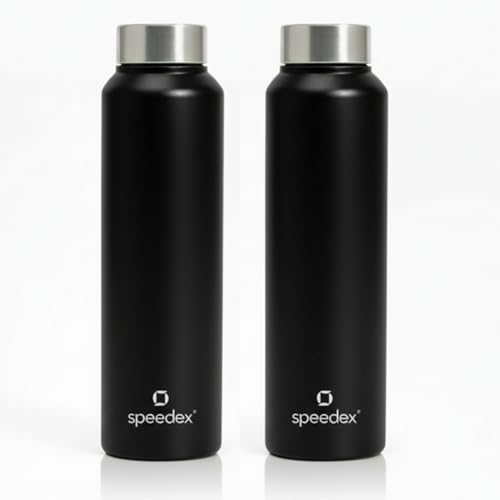 Image of Speedex Stainless Steel Water Bottle 1 Ltr, Leak Proof Screw Cap, BIS Approved 1000 ml Metal Bottle For Daily, Office, School, Gym, Travel Use for Men, Women, Kids, Adults, Black, Set of 2