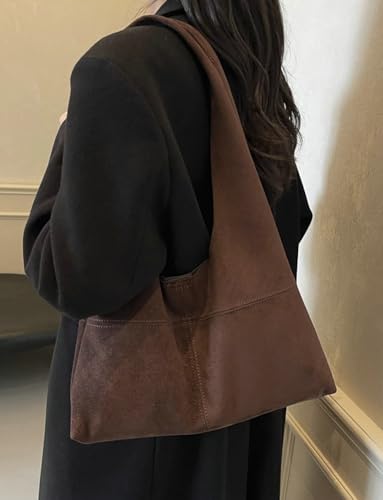 Vintage Suede Slouchy Bag for Women Trendy Suede Hobo Bag Large Capacity Satchel Purse Fall Winter Causal Tote Handbag 20244