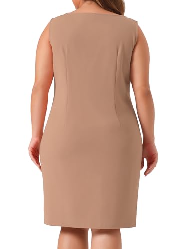 Image of Agnes Orinda Plus Size Sheath Dress for Women Sleeveless Boat Neck Casual Straight Pencil Work Dresses