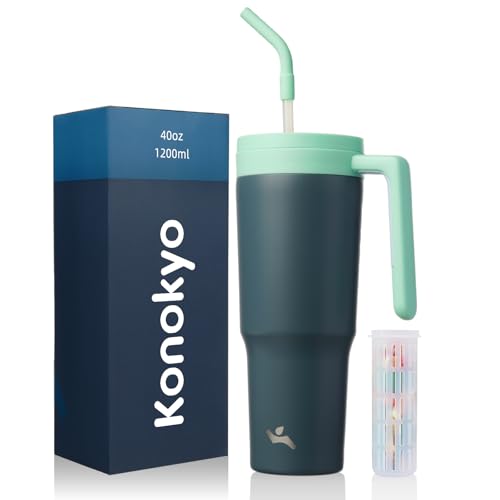 Image of Konokyo 40 oz Tumbler with Handle and Straw, Insulated Water Bottle