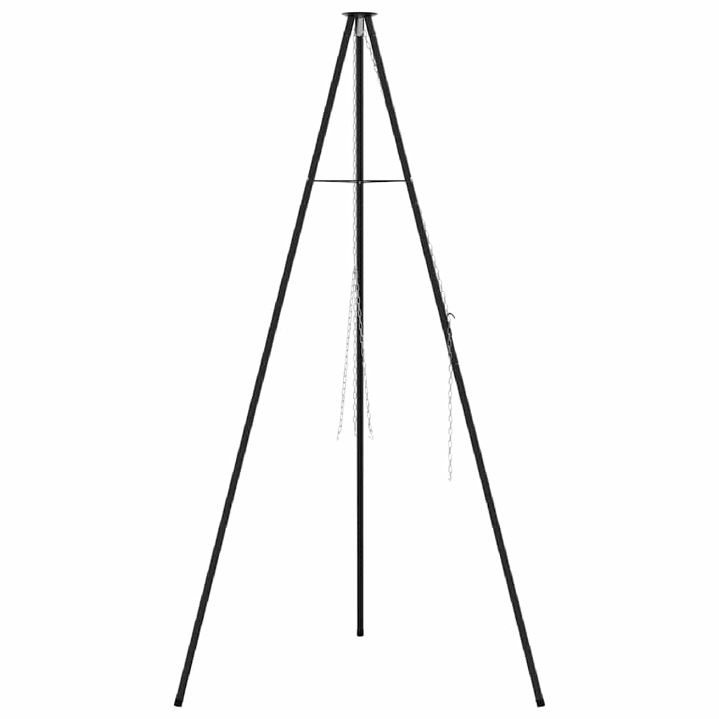 Statyw ogniskowy z czarnej stali, 92 x 92 x 191,5 cm, wytrzymały i przenośny, na kemping, imprezy w ogrodzie, do gotowania na świeżym powietrzu i grillowania