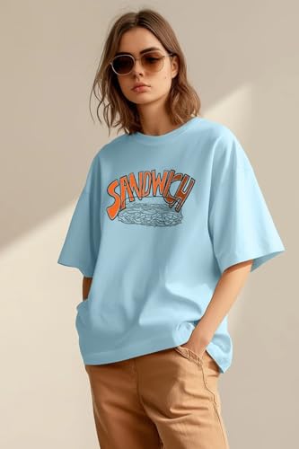 Image of JUNEBERRY 100% Pure Cotton, Pack of 2,Round Neck, Oversized Loose,Drop Shoulder,Graphic Printed, Half Sleeve T-Shirts for Women & Girls, in Different Colors, with Sizes Range from S to 2XL.