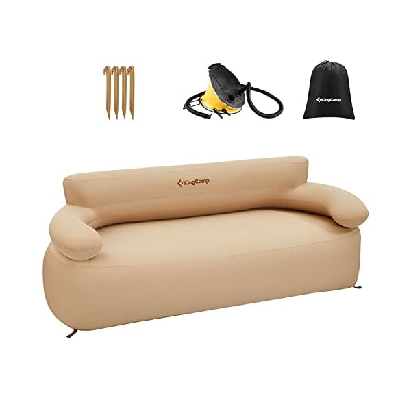   KingCamp-Double-Inflatable-Couch-Sofa-Camping-Chair-Heavy-Duty-for-Adults-Two-Person-Outdoor-Air-Sofa-with-Fixed-Webbing-Support-880-lbs-Blow-Up-Couch-for-Camping-Picnic-Beach-TravelKhaki