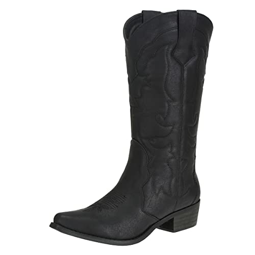 Women's Western Cowgirl Boots Mid Calf Snip Toe Black US 10