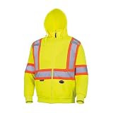 Pioneer Hi Vis Safety Hoodie for Men - Zip Up Jacket with Reflective Tape - for Construction/Traffic - Class 2 - Yellow