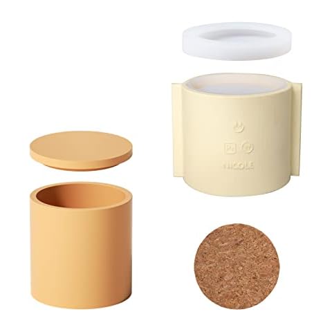 BOOWAN NICOLE Classic Candle Jar Silicone Mold,Cement Mould for Candle Vessels with Lid for DIY (SH0989-1 SH0989-2) Cover