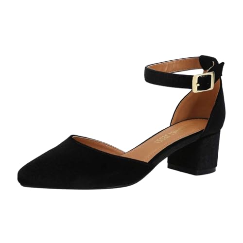 Image of MAIERNISI JESSI Unisex Men's Women's Pointed Toe Ankle Strap Pumps, 2.17 Inch Block Heel, D'Orsay Style