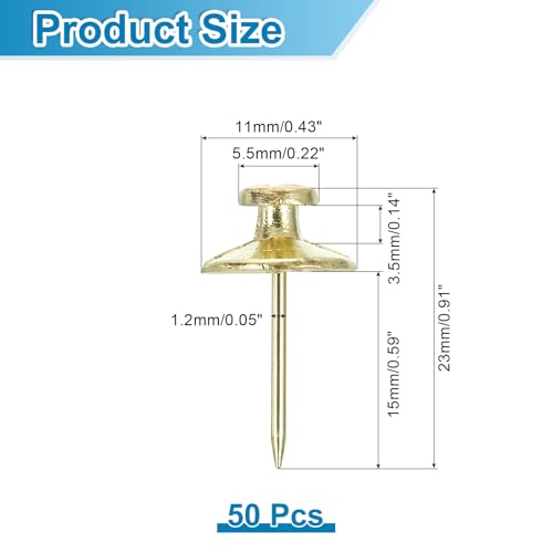 Image of uxcell 50 Pcs Double Headed Picture Hanging Nail, Zinc Alloy Push Pins Picture Hangers Double Headed Thumb Tacks for Hanging Pictures, Gold