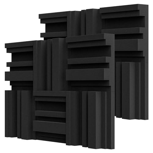 BXI Thickened 30 X 30 X 7.8 cm Acoustic Foam Panels in Diffusion Pattern, 12 Pcs High Density Sound Absorbing Foam Diffuser, Soundproof 3D Wall Padding Tiles for Recording Studio Home Office