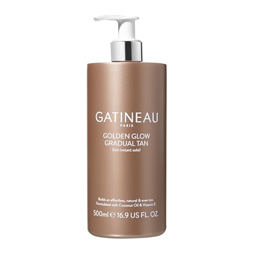 GATINEAU Golden Glow Gradual Tan - 500ml, Self Tan Lotion + 2 in 1 Body Moisturiser, Quick Dry Easy Application, Coconut Oil & Vitamin E, Buildable Natural Tan, Amazon Exclusive Size