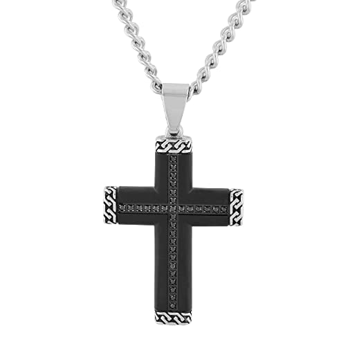 Image of STEEL NATION JEWELRY Men's Diamond Stainless Steel Curb Chain Pendant Necklace Hypoallergenic Tarnish Resistant - Choose Color, Metal, Diamond