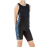 [リンネ] キッズ スクール水着 女の子 学校用 セパレート ブラック/ボタニカルブルー 130