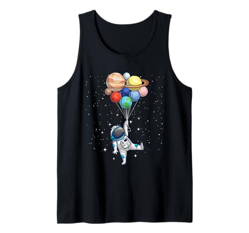 Divertido astronauta con planetas en la mano para hombres mujeres astronauta Camiseta sin Mangas
