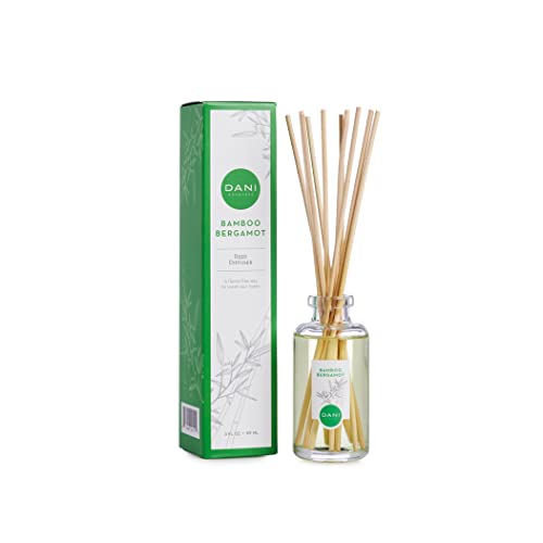 Natural Reed Diffuser Set By Dani Naturals - Clean Bamboo Bergamot Scent - Aromatherapy Essentials Oils - Alcohol Free - 10 Diffuser Sticks - 3.5 Ounce Glass Bottle #TOP18