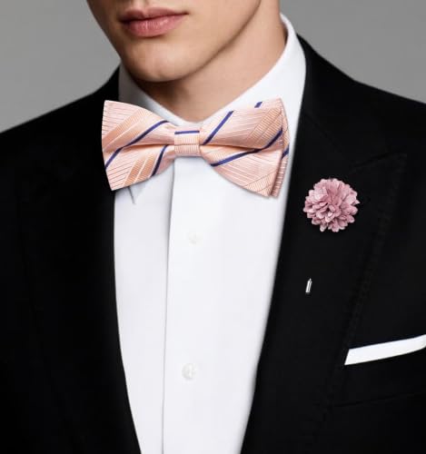 Image of Dubulle Mens Paisley Striped Bowtie Set Pre-tied Bowtie for Men and Pocket Square Set Wedding Business