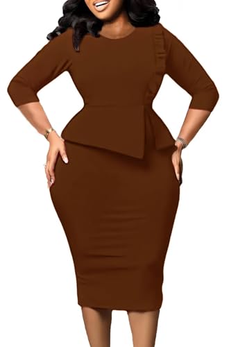 Brown Midi Dress for Women Elegance Church Dresses Business Work