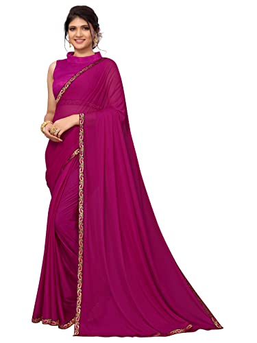 Image of SIRIL Women's Lace & Peral Work Saree with Unstitched Blouse Piece