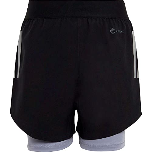 adidas Mädchen Two-In-One AEROREADY Woven Shorts, Black/Silver Violet/Reflective Silver, 14-15 Years