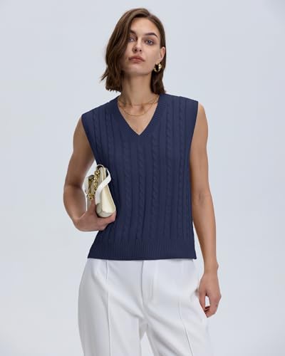 Locachy Women's Vintage Loose V Neck Sleeveless Cable Knit Preppy Style Pullover Sweater Vest3