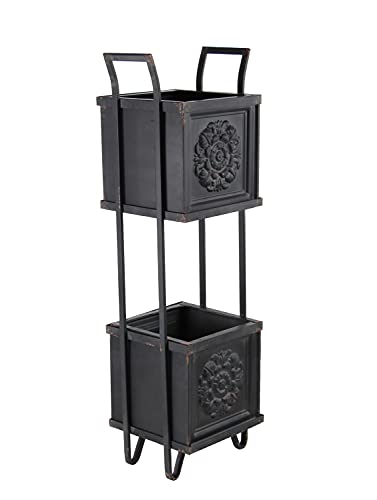 Deco79farmhousetwotiermetalplanter13wx46hblack  Urban Country Home Decor Deco 79 farmhouse two tier metal planter 13 w x 46 h black  urban country home decor