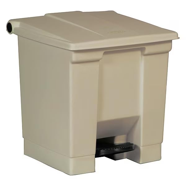 8 gal Rectangular Trash Can, Beige, 16 1/4 in Dia, Step-On, HDPE Base/Polypropylene Lid, Mfr: FG614300BEIG-A