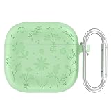 for AirPods 4 Case Cover with Keychain Printed Silicone Earphone Cases Soft Skin Protective Case Anti-Drop Earphone Cover (Light Green)