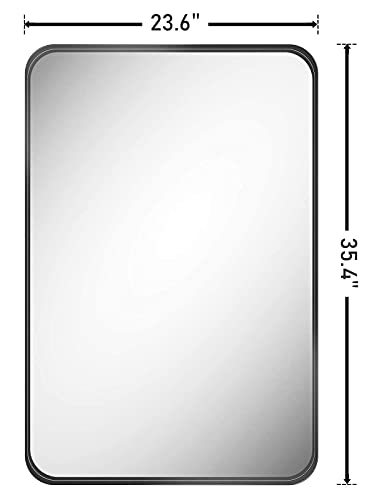 Nxhome Rectangle Metal Frame Wall Mirror For Bathroom 24 X 36 Inch Wall Mounted Vanity Mirror Rounded Corner Black Frame Decorative Mirrors For Living Room #TOP2