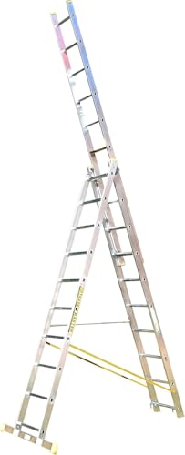 Trade Master Pro® 3 Section Combination Ladder | All in One Extension Ladder, Double Step Ladder | Aluminium | Anti Slip Stabiliser Bar | 150kg Weight Rating | EN131 Pro Certified | Size: 3x12