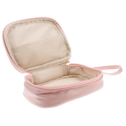 DEARMAMY High End Diaper Pouch Large Capacity Sanitary Pads Storage Bag for Travel Pink PU Organizer for Women for Menstrual Products Jewelry and More