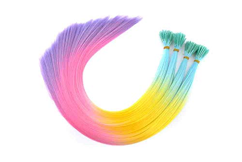 Deniya 50 Pieces 20 Inches Gradient Colors Party Highlights Colorful Straight Synthetic I Tip Hair Extensions Straight Long Hairpiece #TOP3