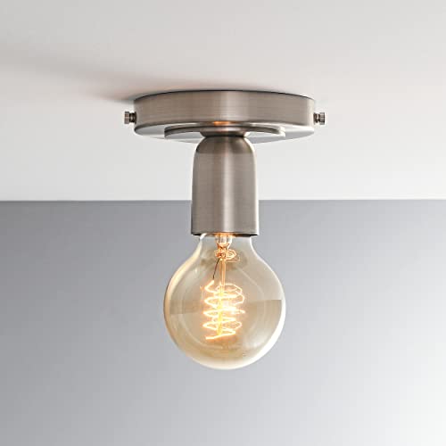 Image of BRIGHTTIA Luna Uno 1-Light Wall Sconce - Mid Century Industrial Modern Flush Mount Fixture For Wall & Ceiling - Minimalist Lamp For Bathroom And Small Spaces - Brushed Nickel (BC0026-1N)