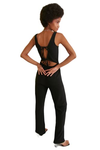TRENDYOL Damen Back Decollted Gestrickter Jumpsuit Overall, Schwarz, M EU