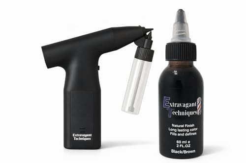 Non Clog Barber Airbrush Gun with Semi Permanent Hair Dye Kit Black Brown Combo