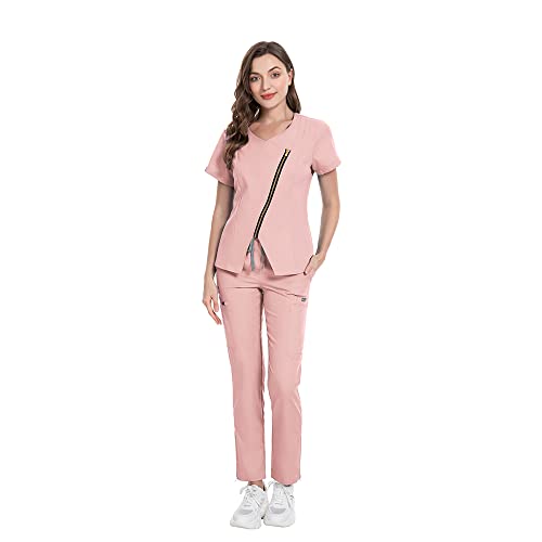 niaahinn Scrub for Women Medical Uniform Scrub Top & Jogger Pants Women Scrub Suit (Pink,S,Small)