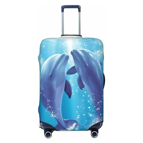 SMAZDFXX Fundas de Equipaje con diseño de Delfines Enamorados, elásticas, Antipolvo y antiarañazos, Gruesas, Lavables y aptas para Maletas Extra Grandes.