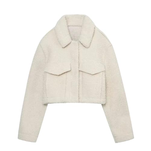 Casual Faux Lamb Wool Short Women Winter Coats Turn Down Collar Pocket Autumn Jackets - Main Image