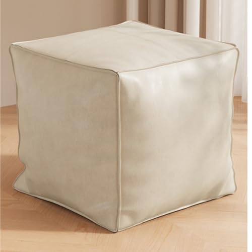 AACV 本革製詰め物なしプーフ 柔らかいハンドメイドオットマンプーフ フットスツール&収納オットマン用カバー付き衣類収納ケース 衣類入れ・押入れ収納袋・クッションにもなるビーズクッション|洗える・軽量・無地|掛け敷き座布団・ぬいぐるみ・タオル・毛布・バス