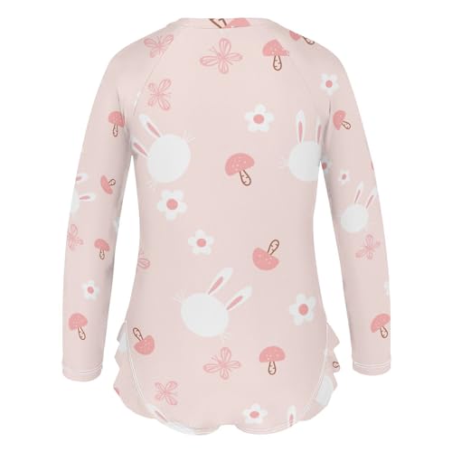 Bunny on Pink Girls Swimsuit One Piece Rash Guard Girls' Swimwear Long Sleeve Swimsuits for Girl Size 3-12T3