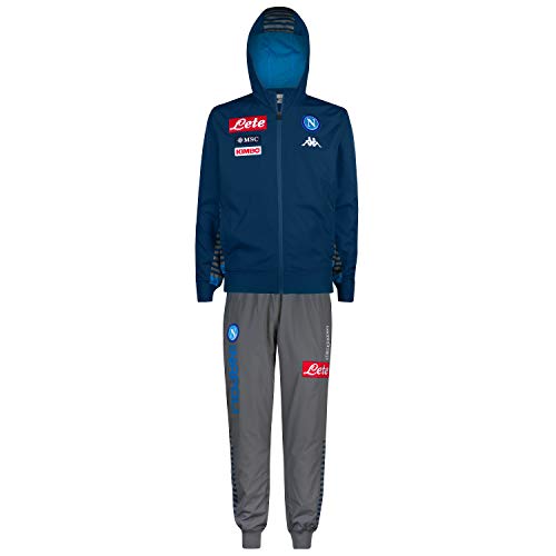 Ssc Napoli Italian Serie A Men's Representation Microfibre Tracksuit with Hood, Blue - Grey, XL