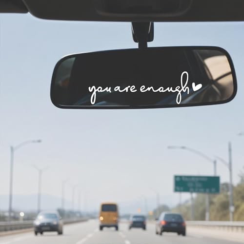 Image of WY LIGHTING LEVEL 3pcs You Are Enough Rectangular White Inspirational Typography Car Decals for Rearview Mirror, Window & Smooth Surfaces