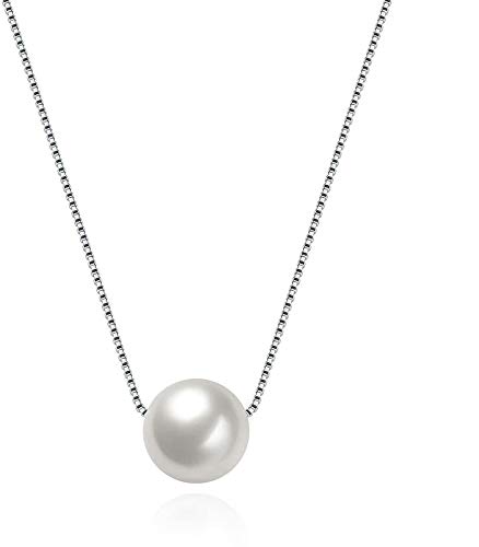 Huangiao White Pearl Pendant Girls Necklace AAAA Quality Single White Round Freshwater Cultured Pearl Sterling Silver Necklace