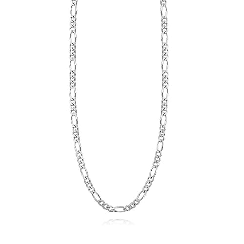 Image of LeCalla 925 Sterling Silver BIS Hallmarked Italian 3.5 MM, 7 MM Solid Diamond-Cut Figaro Link Chain Necklace for Men Women (16, 18, 20, 22, 24, 26 Inches)