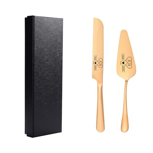 GleefulGem Personalized Wedding Cake Knife & Server Set, Custom Names Cake Cutting Set for Wedding Mr Mrs Gifts, Anniversary Birthday Wedding Registry Bridal Gifts (Rose Gold)