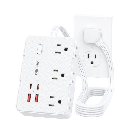 DEPOW Surge Protector Power Strip, 3 FT Extension Cord with 6 AC Outlets(1625W/13A) 4 USB...
