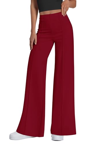 PRETTYGARDEN Women's Wide Leg Palazzo Pants 2025 Dressy Casual Lounge Workout Sweatpants High Waisted Trousers(Wine Red,XX-Large)