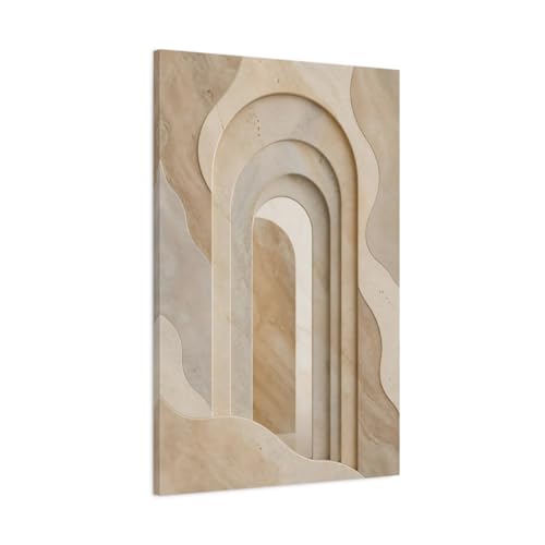 Toile arches de pierre abstraite marron beige 60x90 cm pour salon