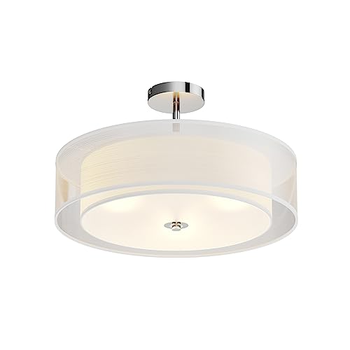 Lindby Textil Deckenleuchte rund 50 cm, Deckenlampe Stoff weiß 2 Textilschirme 3x E27 max. 11W ohne Leuchtmittel Schlafzimmerlampe Wohnzimmerlampe