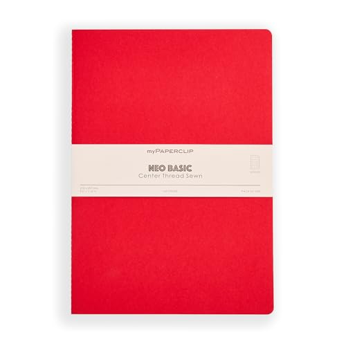 Image of myPAPERCLIP NeoBasic A4 Ruled Notebook | 160 Pages, 80 GSM, 250 GSM Soft Cover, A4 (8.27 x 11.69 in) | Red