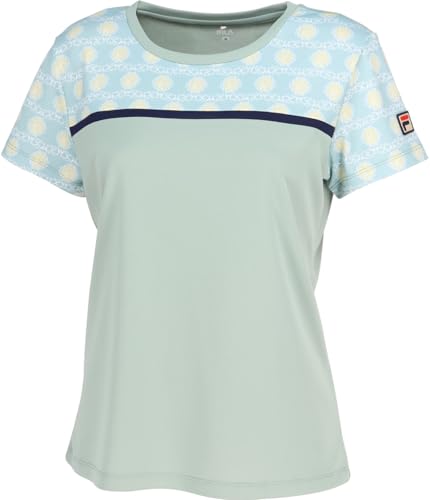 25825　FILA レディース　半袖カットソー　ピンクＸ白ボーダー　サイズXL カジュアルウェア】S/SハーフジップTシャツ / レディース