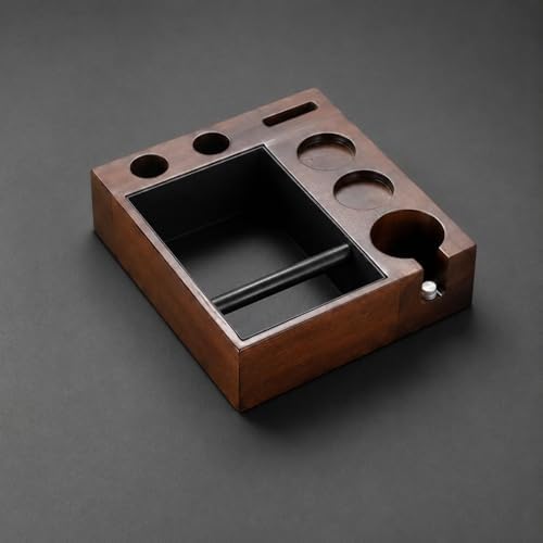 Coffee Station Espresso Grounds Bin Pressing Station Tool Walnut Build Carbon Steel Insert Organized Espresso Tools suitable for coffee station - 5